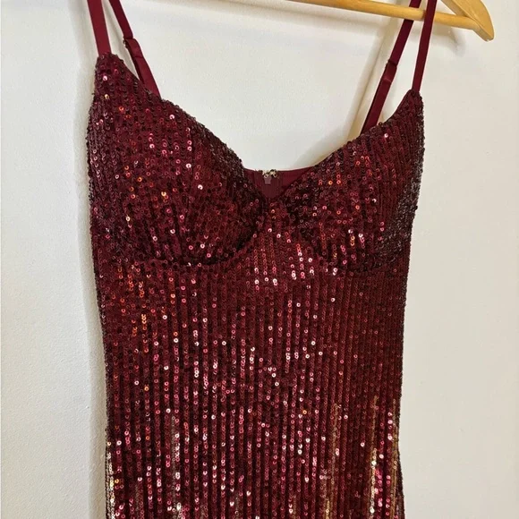 Fashion Nova Striking Arrival Burgundy Silver Sequin Mini Dress - Picture 3 of 10